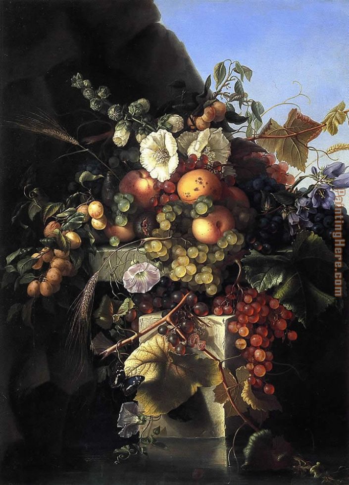 Still Life with Grapes_ Peaches_ Flowers and a Butterfly